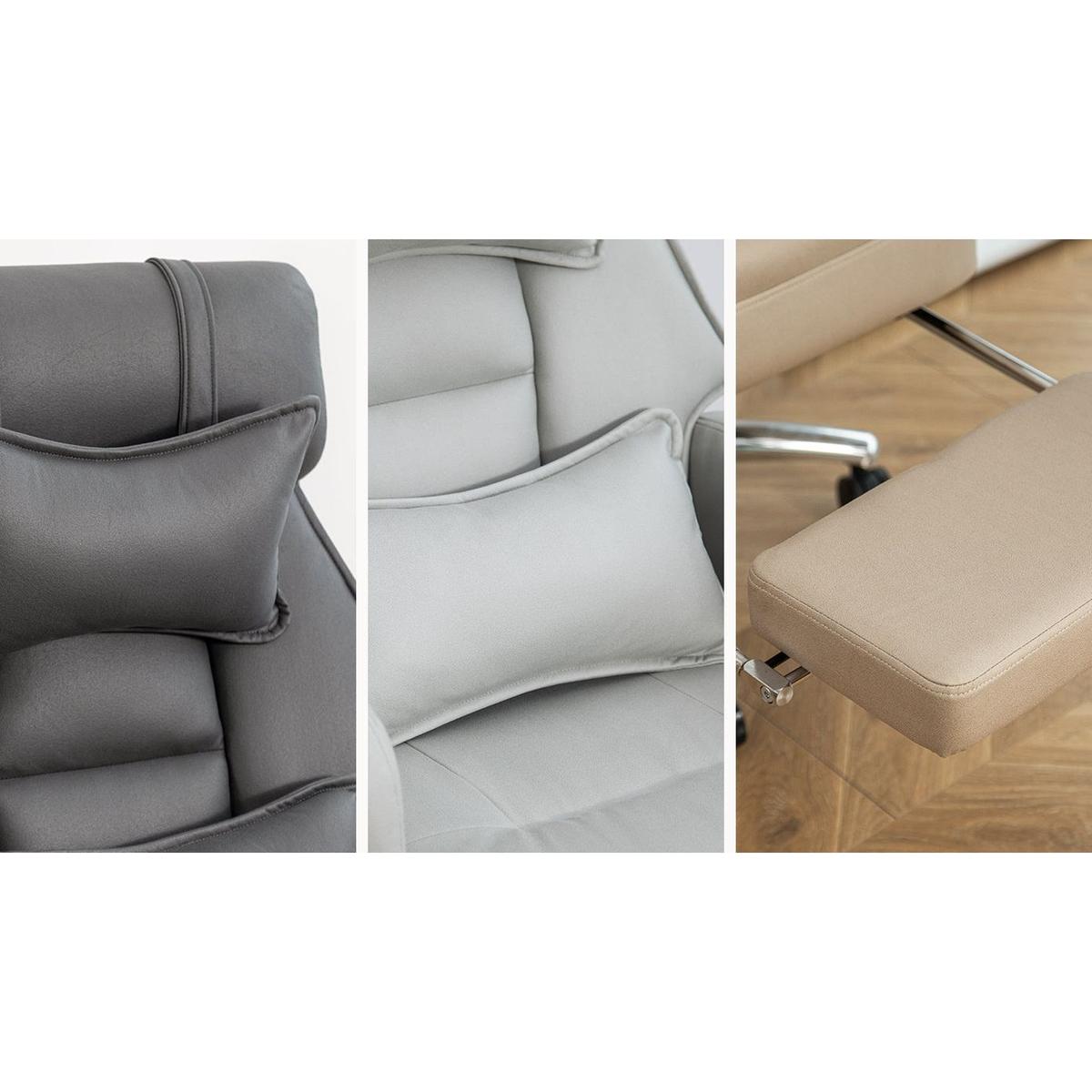 Swivel Ergonomic Office Chair, Technology Leather High Back Office Chair with Lumbar Support Headrest, Sedentary Comfortable Boss Chair, 155 Reclining Computer Chair (Color : Grey)