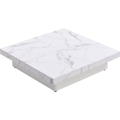 Square Marble Veneer Coffee Table Sliding Top with Storage in White 39.4"