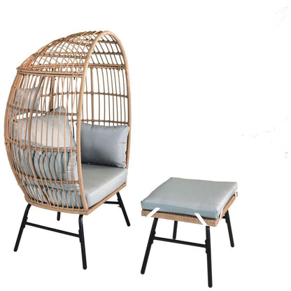 Outdoor Garden Wicker Egg Chair And Footstool Patio Chaise, With Cushions, Outdoor Indoor Basket Chair