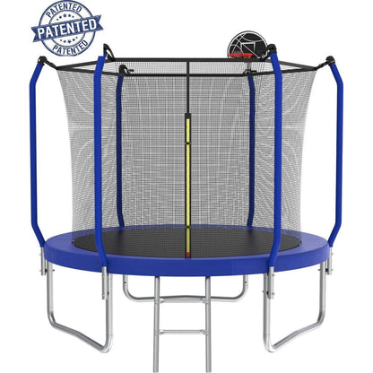 10FT Trampoline with Basketball Hoop, ASTM Approved Reinforced Type Outdoor Trampoline with Enclosure Net