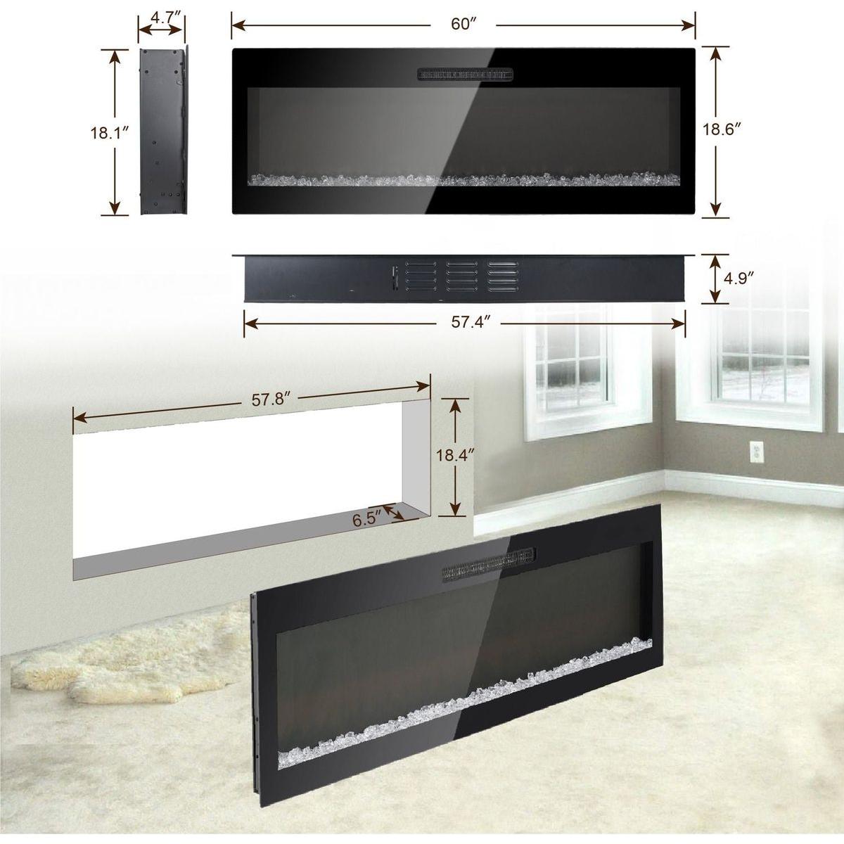 60 Inch Electric Fireplace, Recessed and Wall Mounted Fireplace
