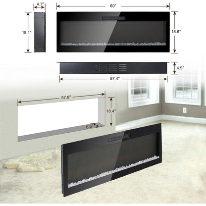 60 Inch Electric Fireplace, Recessed and Wall Mounted Fireplace