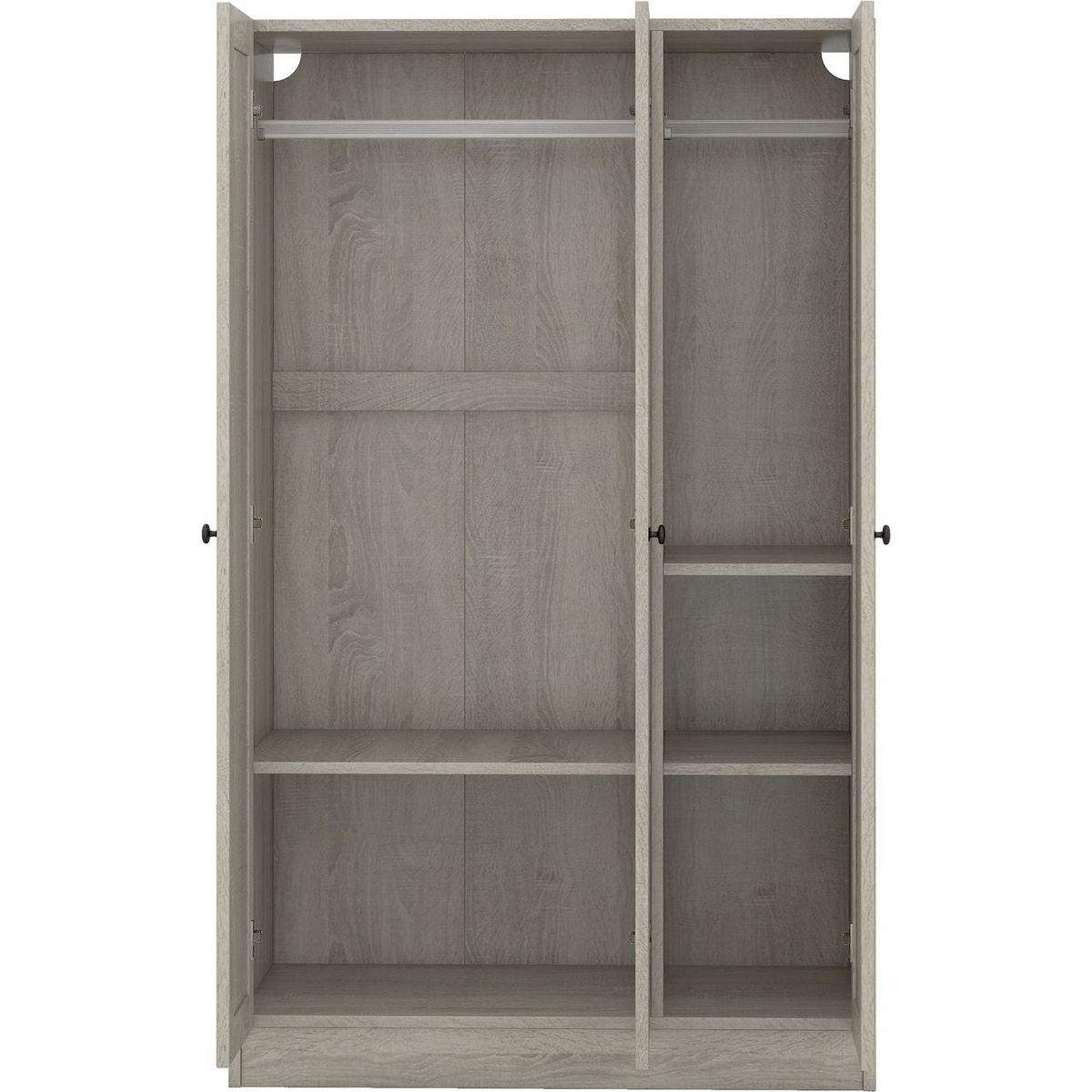 3-Door Shutter Wardrobe with shelves, Gray
