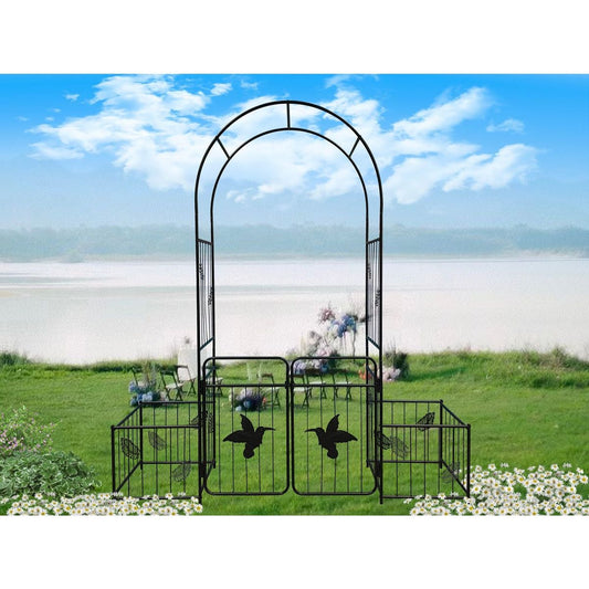 Metal Garden Arch with doors Garden Arbor Trellis Climbing Plants Support Arch Outdoor Arch Wedding Arch Party Events Archway Black