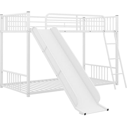Metal Bunk Bed with Slide, Twin over Twin, White