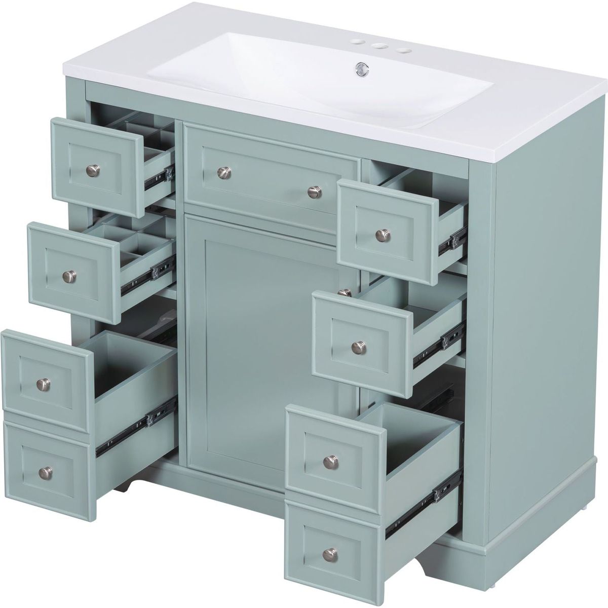 36" Bathroom Vanity with Sink Combo, One Cabinet and Six Drawers, Solid Wood and MDF Board, Green