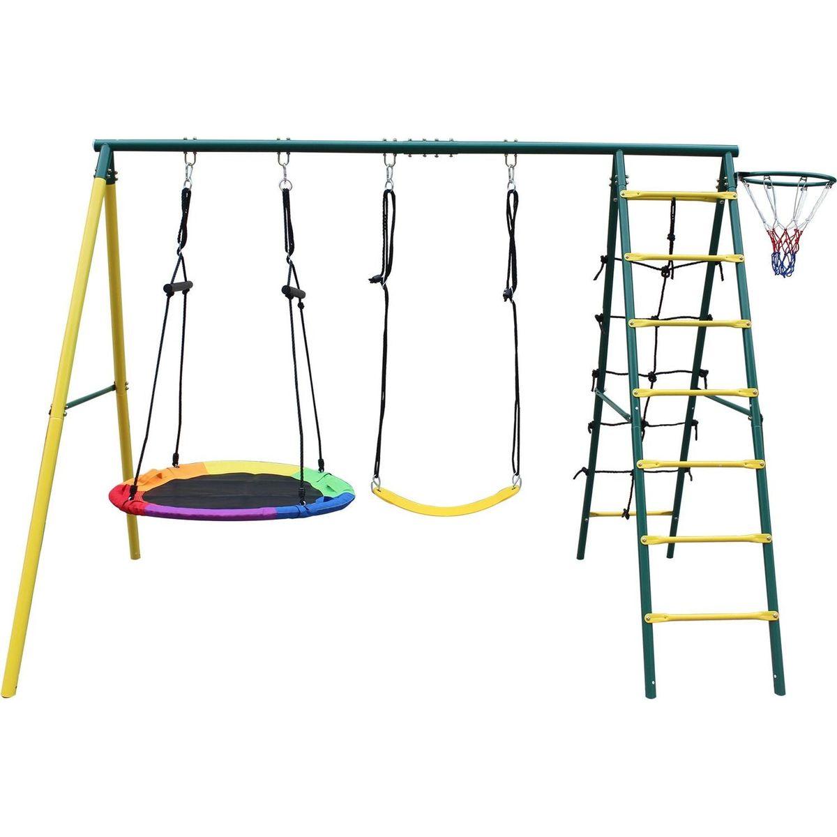 Indoor/Outdoor Metal Swing Set with Safety Belt for Backyard