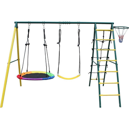 Indoor/Outdoor Metal Swing Set with Safety Belt for Backyard