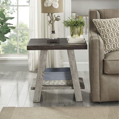 Athens Contemporary Two-Tone Wood Shelf End Table in Weathered Walnut and Gray