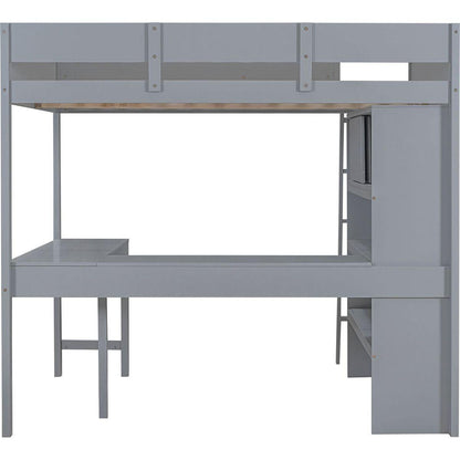 Full Size Loft Bed with Desk and Shelf - Gray