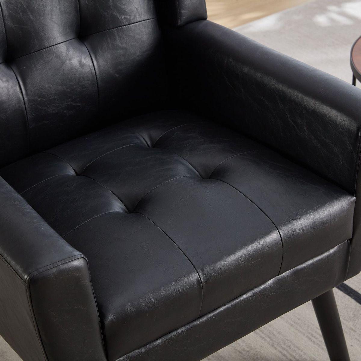 Modern Soft Leather Material Ergonomics Accent Chair Living Room Chair Bedroom Chair Home Chair With Black Legs For Indoor Home-Black PU