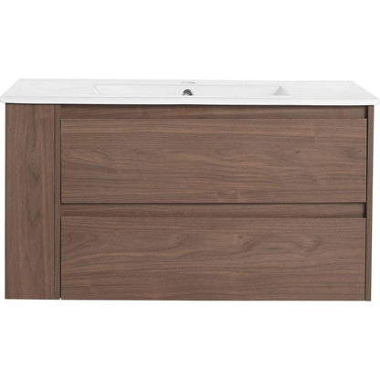 36" Wall Mounting Bathroom Vanity With Ceramic Sink, Soft Close Drawer