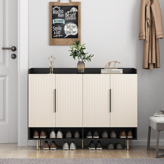 Shoe Cabinet with 4 Doors Large Modern Shoe Storage Organizer Cabinet with Adjustable Shelves for Entryway Black Shoe Rack Cabinet for Living room, bedroom