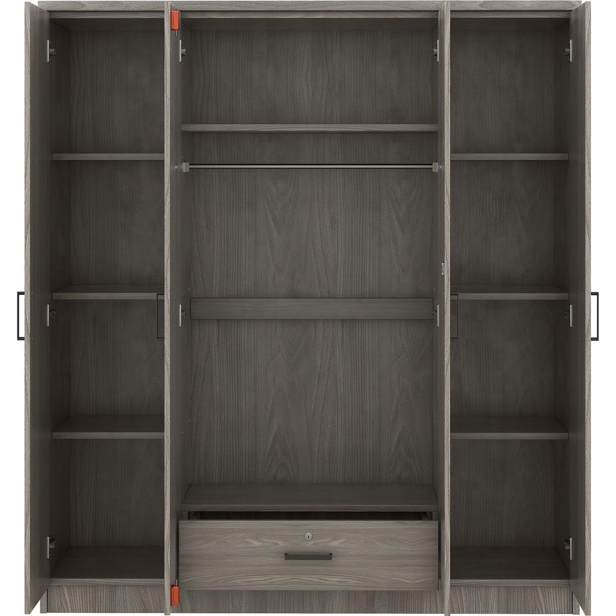 4-Door Wardrobe with 1 Drawer, Gray