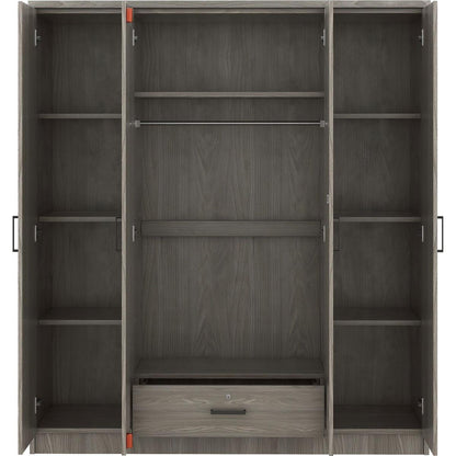 4-Door Wardrobe with 1 Drawer, Gray