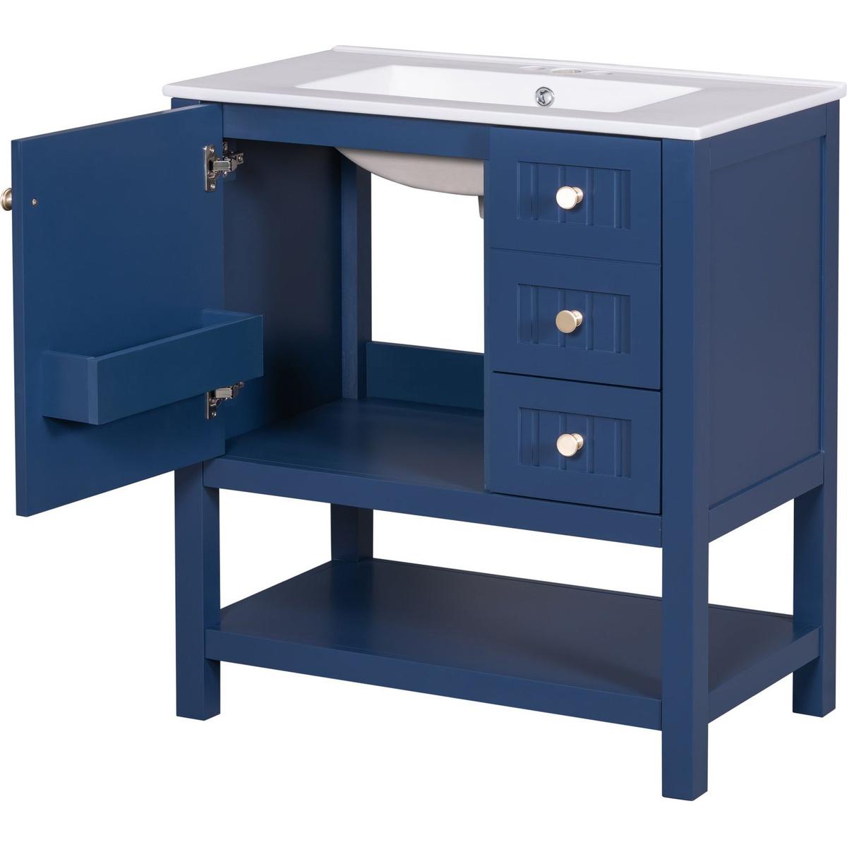 30inch Transitional Style Bathroom Vanity Cabinet Combo with Ceramic Sink