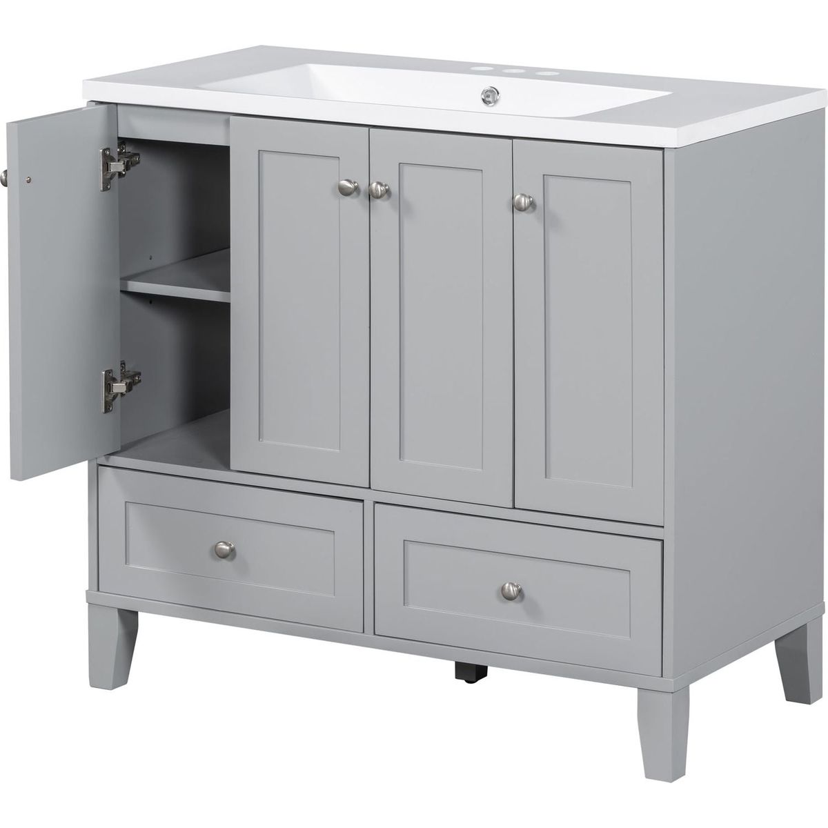 36" Bathroom Vanity with Resin Sink Combo,Solid Wood Frame Bathroom Storage Cabinet, Freestanding Vanity Set with 4 Soft Closing Doors& 2 Drawers