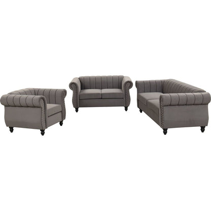 Modern three-piece sofa set with solid wood legs, buttoned tufted backrest, frosted velvet upholstered sofa set including three-seater sofa, double seater and living room furniture set Single chair