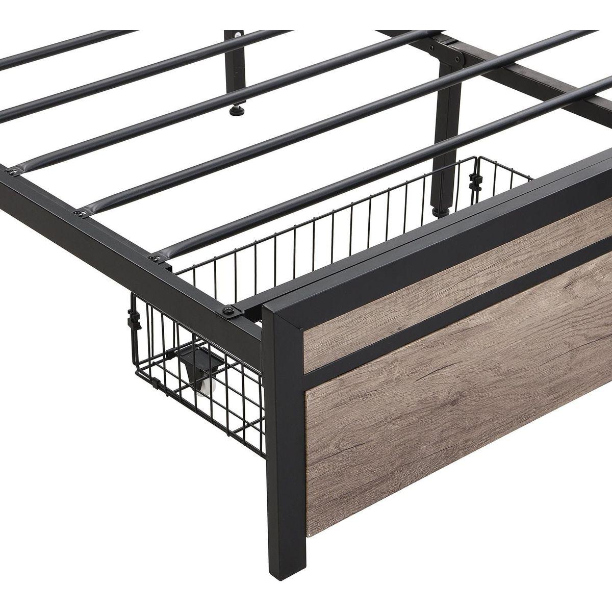 Queen Size Metal Platform Bed Frame with upholstery storage function Headboard and USB LINER and Footboard with drawers, No Box Spring Needed, Large Under Bed Storage, Easy Assemble