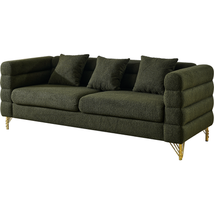 81Inch Oversized 3 Seater Sectional Sofa, Living Room Comfort Fabric Sectional Sofa - Deep Seating Sectional Sofa, Soft Sitting with 3 Pillows for Living Room, Bedroom, Office Green teddy