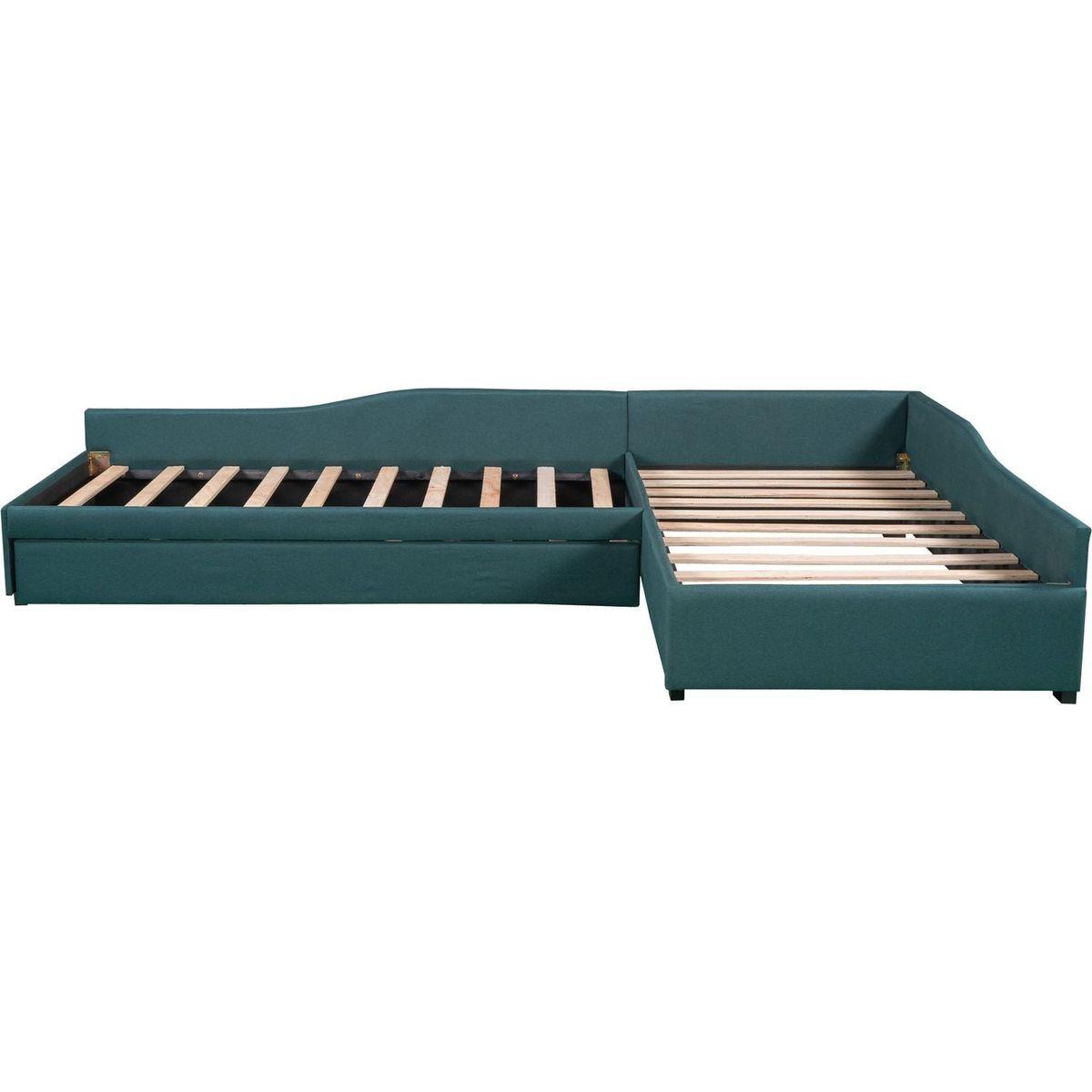 Upholstered Double Twin Size Daybed with Trundle and Drawer, Green