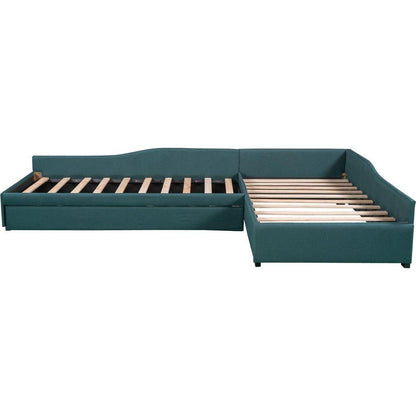 Upholstered Double Twin Size Daybed with Trundle and Drawer, Green