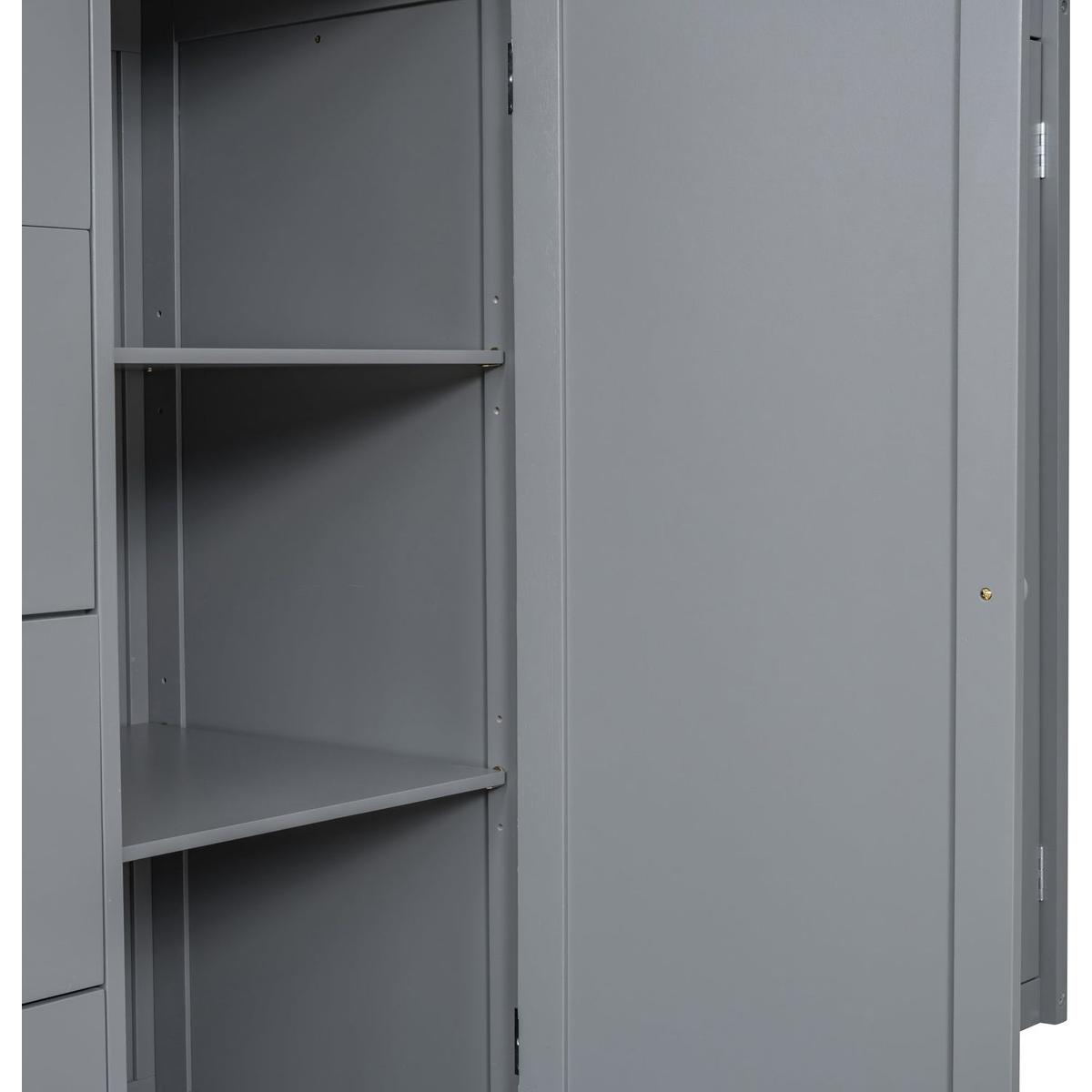Full Size Wood Loft Bed With Built-in Wardrobes, Cabinets and Drawers, Gray
