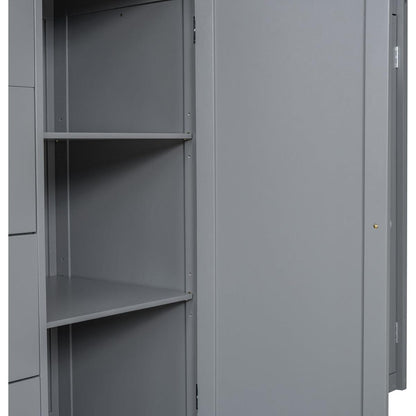 Full Size Wood Loft Bed With Built-in Wardrobes, Cabinets and Drawers, Gray