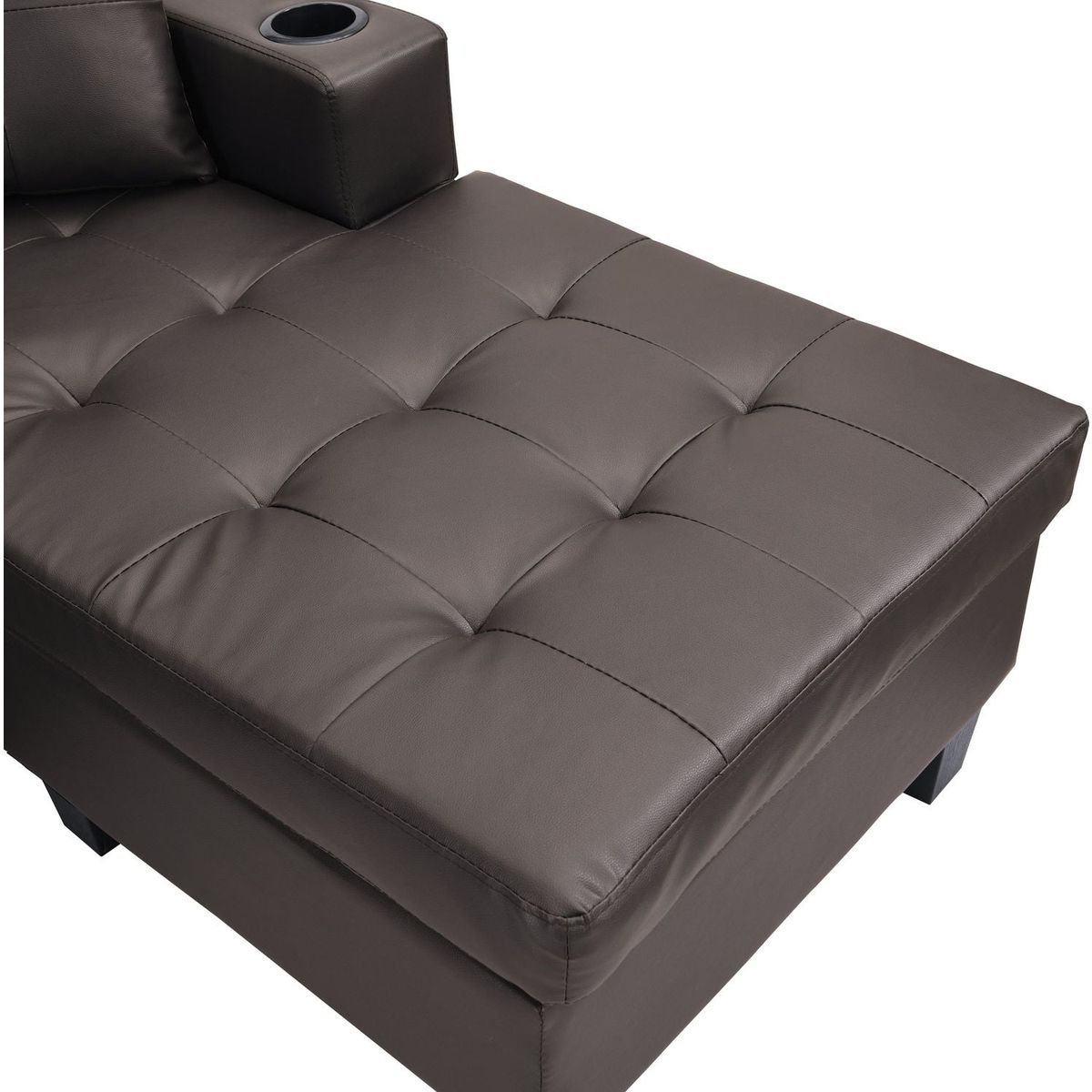 Sectional Sofa Set for Living Room with L Shape Chaise Lounge, cup holder and Left or Right Hand Chaise Modern 4 Seat (Chocolate brown)