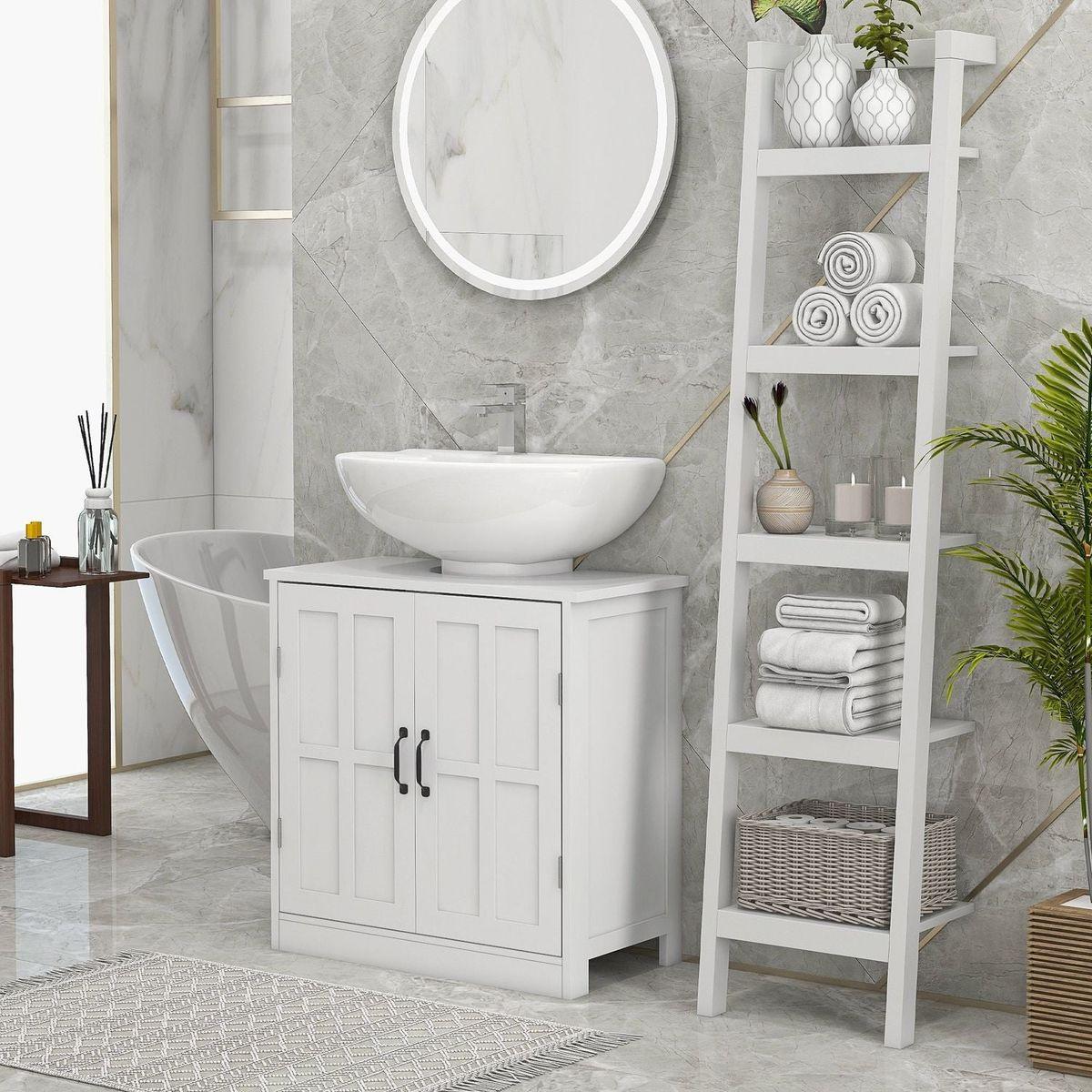 Bathroom Sink Cabinet, Pedestal Sink Cabinet with Adjustable Shelf, White