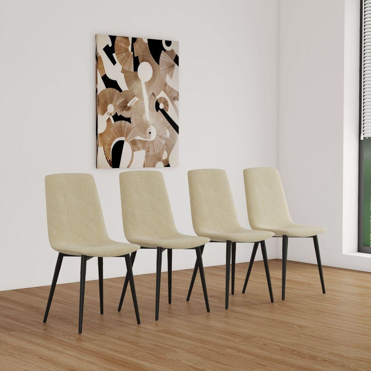 Modern minimalist MDF desktop, Walnut color metal legs and Beige dining chairs for 4, small sized dining table, computer desk, office desk, kitchen table, for 4 Seat.Suitable for kitchen, dining room