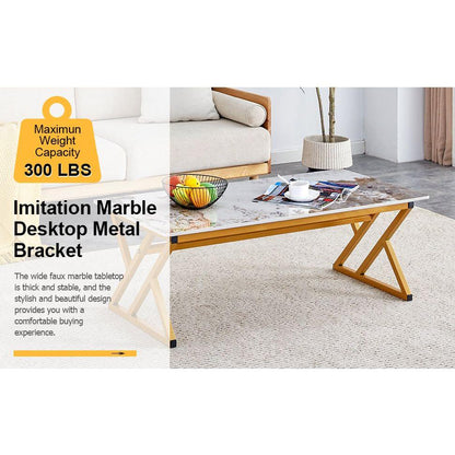A modern minimalist style marble patterned coffee table with golden metal legs. Computer desk. Game table. Tea table. CT-XX