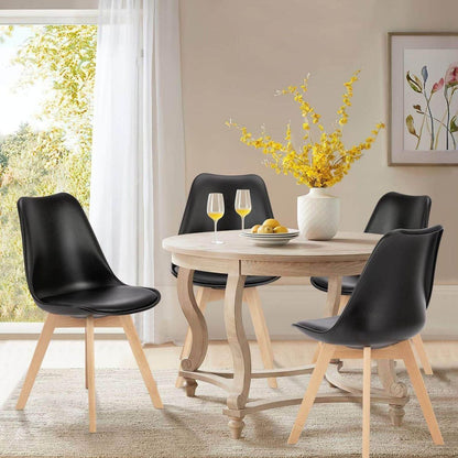 PU Leather Upholstered Dining Chairs with Wood Legs, Set of 4 for Kitchen, Black