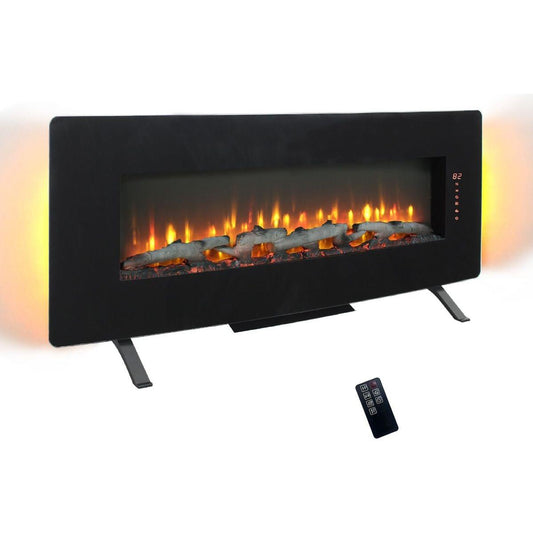 48 inch Curved Front Wall Mounted Electric Fireplace with remote and multi color flame & emberbed