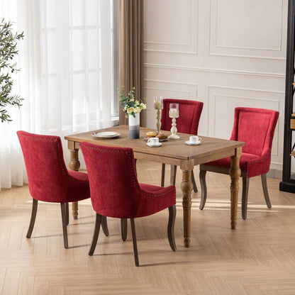 Ultra Side Dining Chair,Thickened fabric chairs with neutrally toned solid wood legs,Bronze nail head,Set of 2,Wine Red,Burgundy