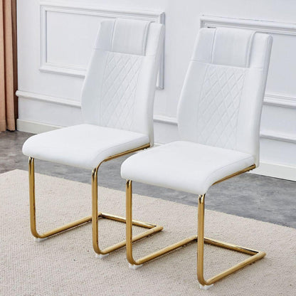Modern dining chairs, dining room chairs, and golden leg cushioned chairs made of artificial leather, suitable for kitchens, living rooms, bedrooms, and offices. Set of 6 pieces (white+PU)