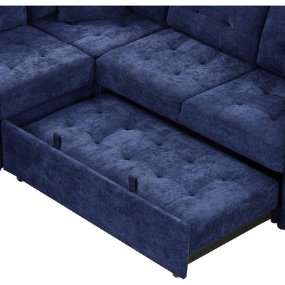 82.6" L-shape Sofa Bed Pull-out Sleeper Sofa with Wheels, USB Ports, Power Sockets for Living Room, Navy Blue