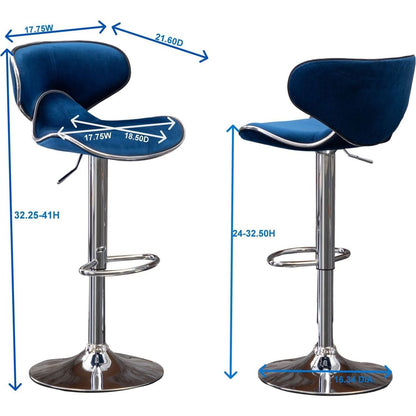 Masaccio Velvet Upholstered Adjustable Swivel Barstool, Set of 2, Gray