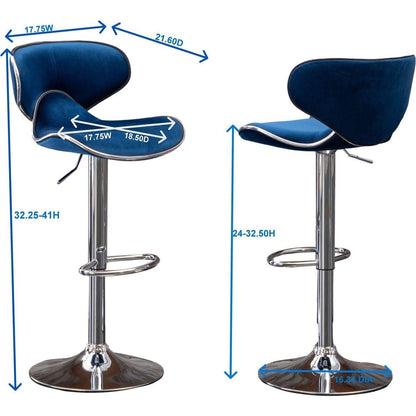 Masaccio Velvet Upholstered Adjustable Swivel Barstool, Set of 2, Green