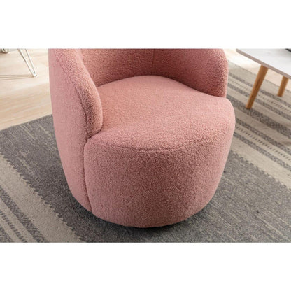 Teddy Fabric Swivel Accent Armchair Barrel Chair With Black Powder Coating Metal Ring,Light Pink