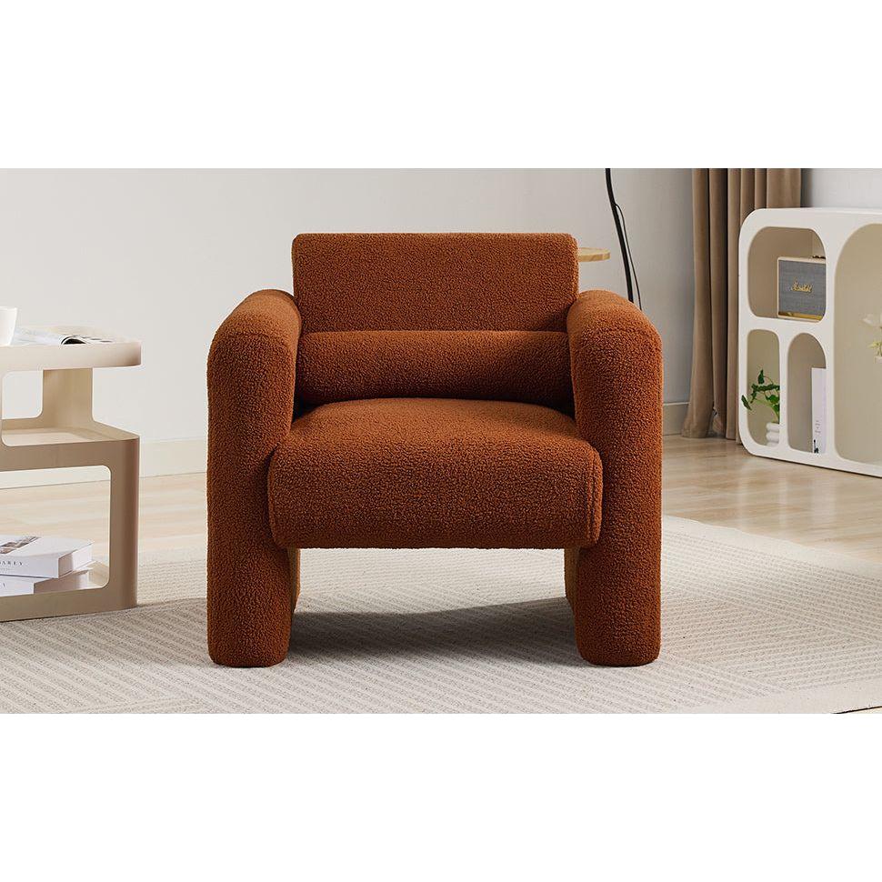 Modern Accent Chair Lambskin Sherpa Fabric Upholstered Comfy Reading Arm Chair Soft Padded Armchair with Back and Pillow for Living Room Bedroom Reception Waiting Room Office,Burnt Orange