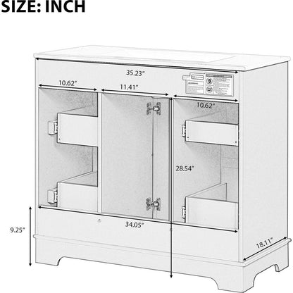 36" Bathroom Vanity with Sink, One Cabinet with Three drawers and One Flip Drawer, Solid Wood and MDF Board, Green