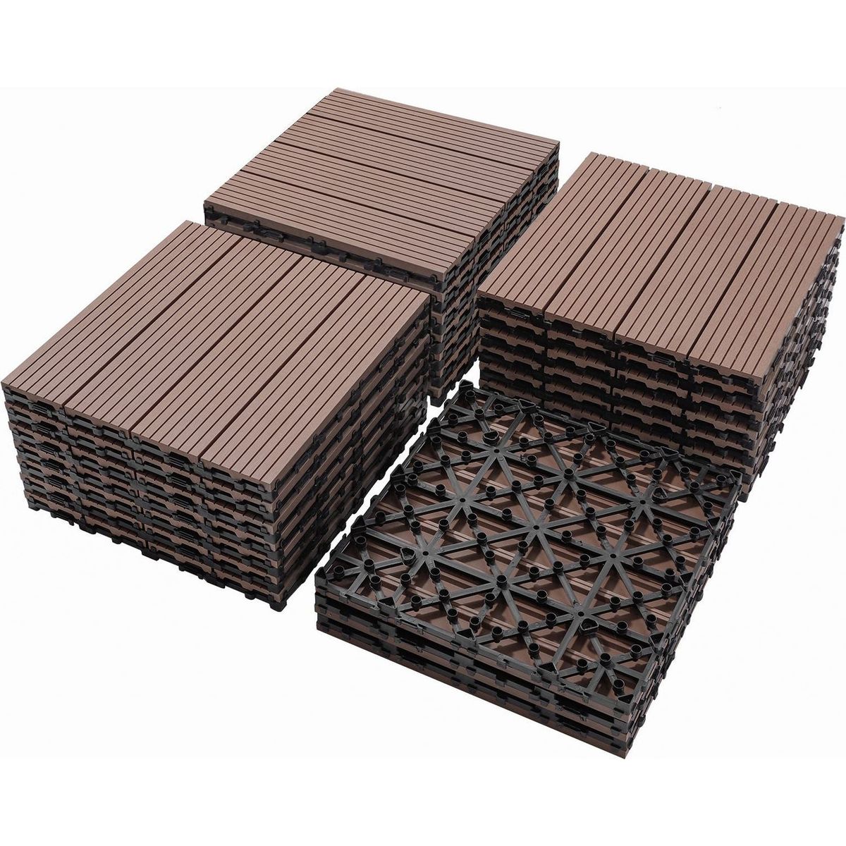 Wood Plastic Composite Deck Tiles Set of 20, Sustainable FSC Composite Decking Resist Rust, Water, Weather, Easy to DIY & Maintain, Ideal for Patios, Balconies, Rooftops, Coffee Color