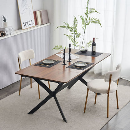 Set of 4 Mid-Century Modern Dining Chairs - Teddy Fabric Upholstered - Curved Back - Metal Frame - Beige Elegant and Comfortable Kitchen Chairs