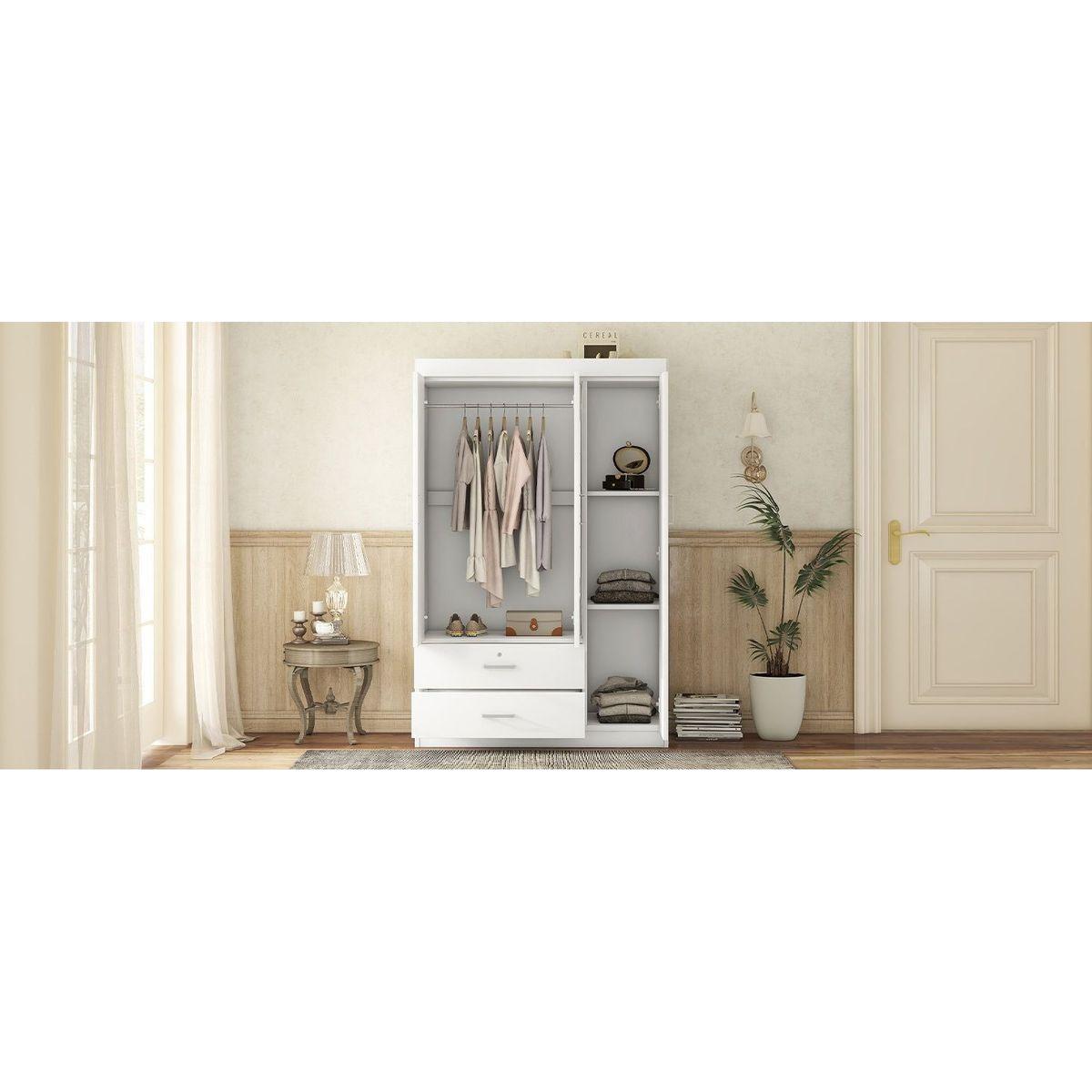 3-Door Mirror Wardrobe with shelves, White - Streamdale Furniture