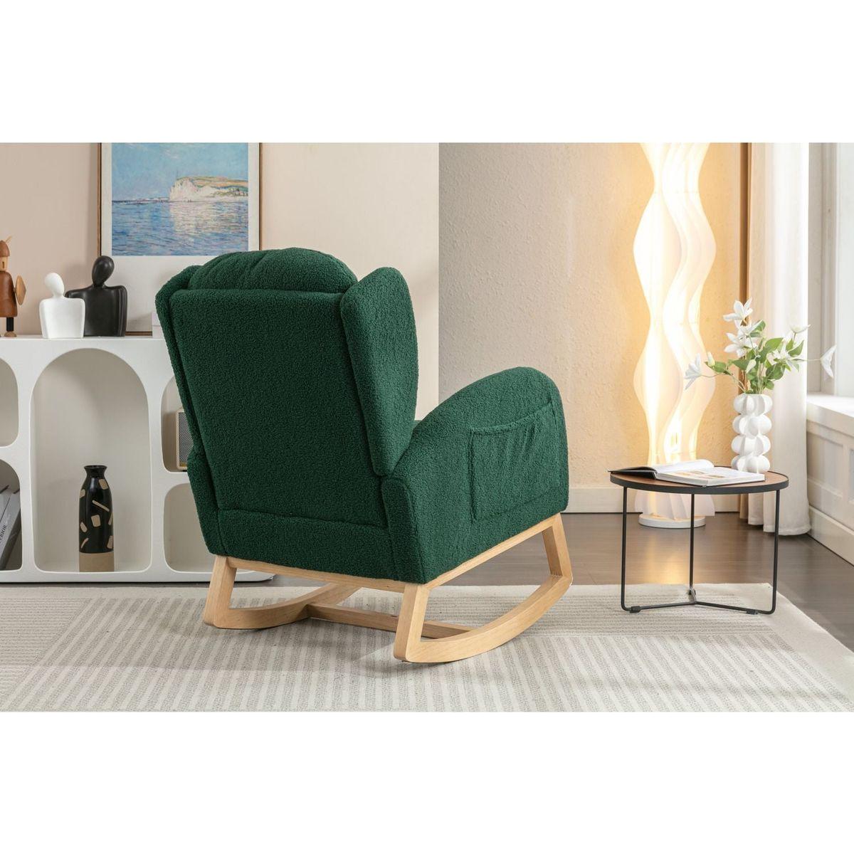 Teddy Fabric Rocking Chair With Packet Wood Legs,Green