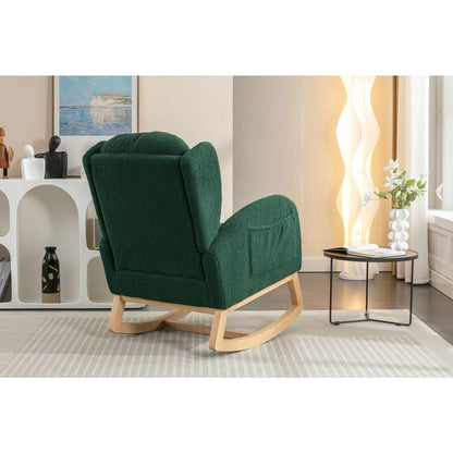 Teddy Fabric Rocking Chair With Packet Wood Legs,Green