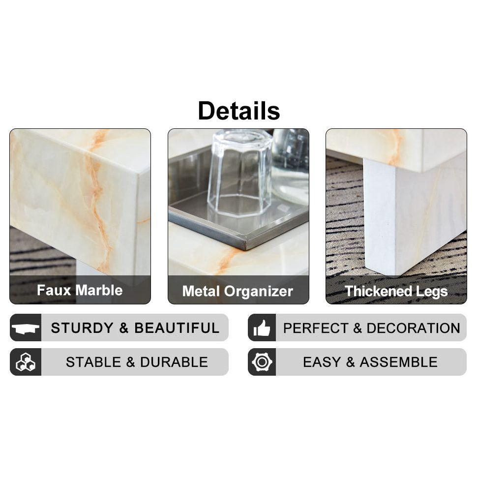 A modern and practical coffee table with imitation marble patterns, made of MDF material. The fusion of elegance and natural fashion 31.4"x 31.4"x 12 "