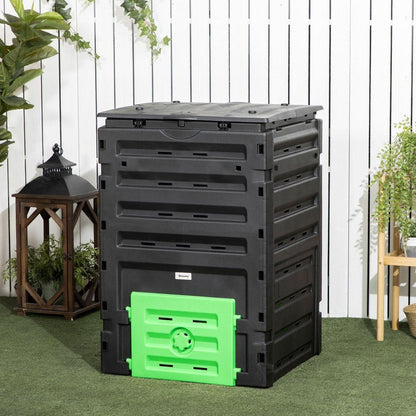 Garden Compost Bin, 120 Gallon (450L) Garden Composter, BPA Free, with 80 Vents and 2 Sliding Doors, Lightweight & Sturdy, Fast Creation of Fertile Soil, Black