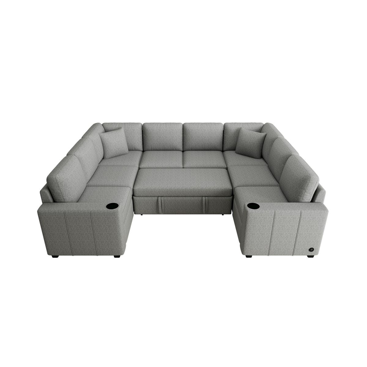 Multi-functional U-shaped Sectional Sofa Convertible Pull-out Bed Gray Chenille 107.1'